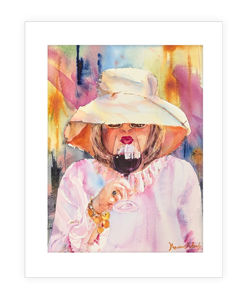 "Classy"  | 14”x11” original watercolor painting of woman enjoying wine