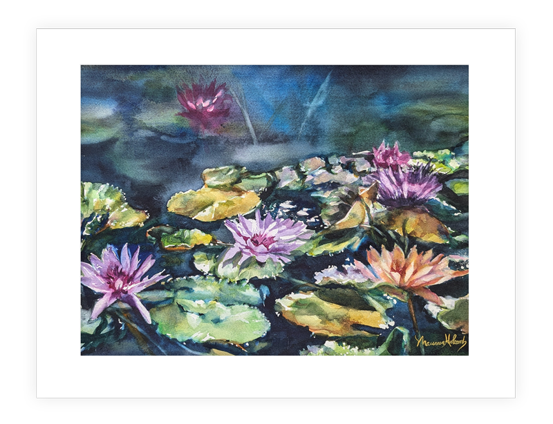 "Water Lilies" | 14”x21” original watercolor painting of water lilies and lily pads