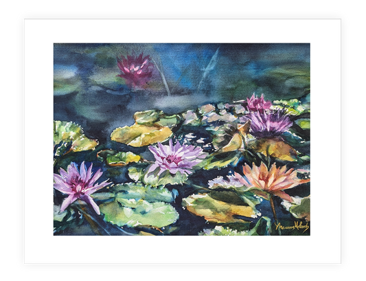 "Water Lilies" | 14”x21” original watercolor painting of water lilies and lily pads