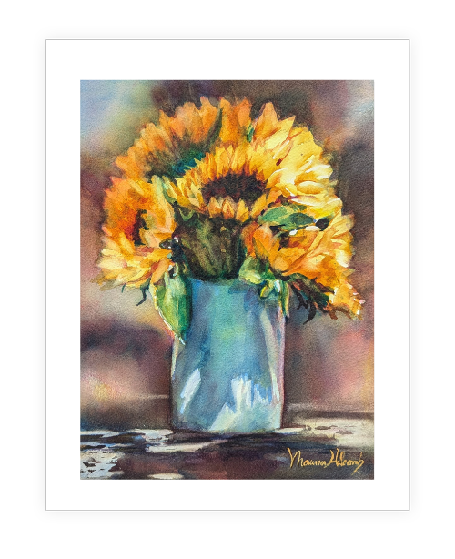 "Sunlit Petals 2"  | 14”x11” original watercolor painting sunflowers in a vase