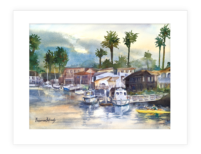 "Cali Harbor" | 14”X11” watercolor painting Harbor