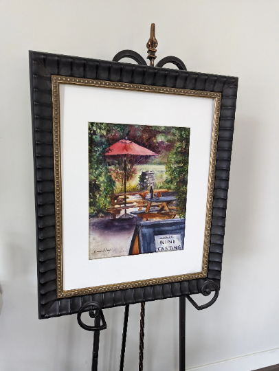 "Wine Lovers" | 11"x14" watercolor painting of California winery landscape
