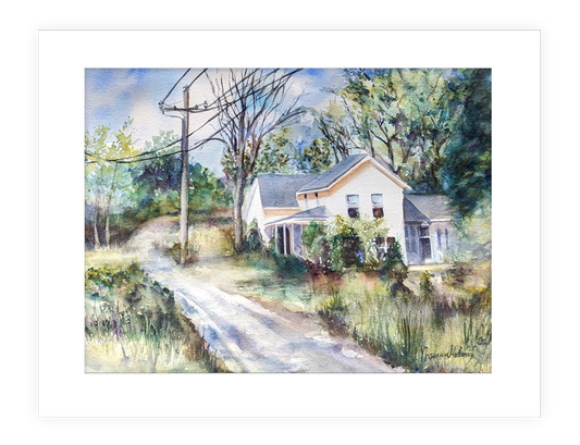 "Rural Route," | 14"x11" watercolor painting of beautiful rural farmhouse