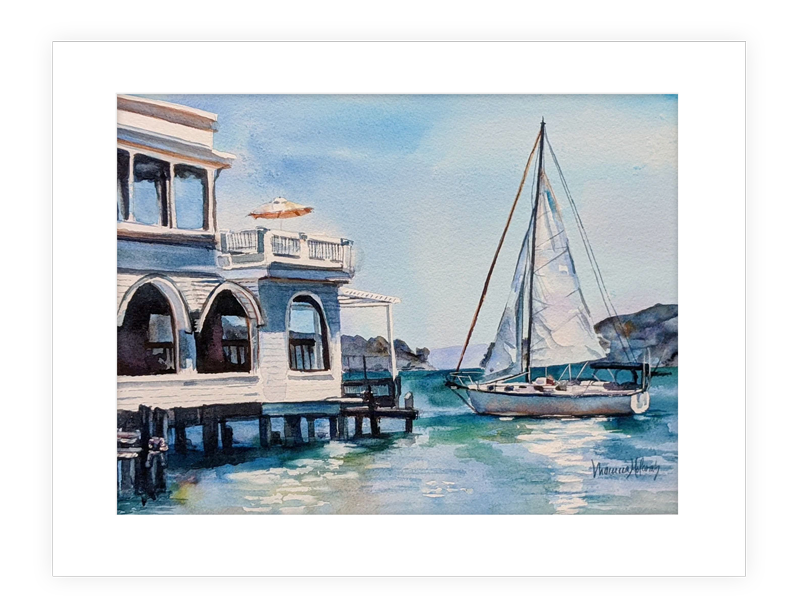 "Sailing in Sausalito" | 14"x11" watercolor painting of sail boat in Sausalito, California