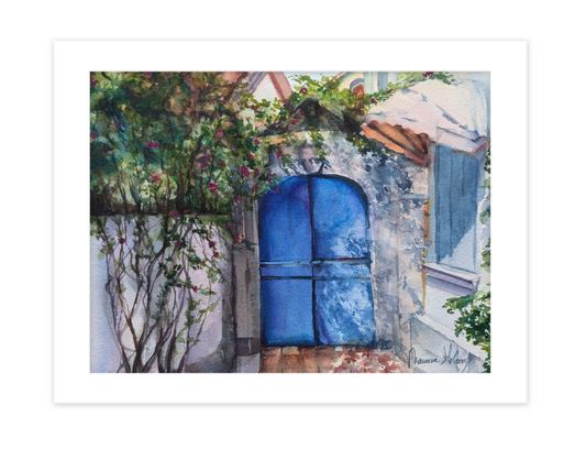 "Beyond the Blue Door"  | 14”x 11” original watercolor painting of a blue door