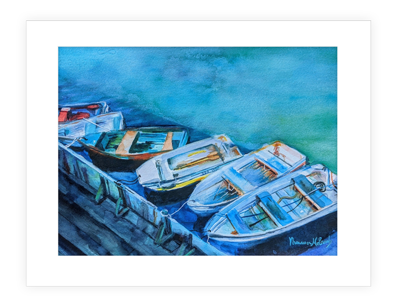 "Boats," | 14”x11” watercolor painting of boats