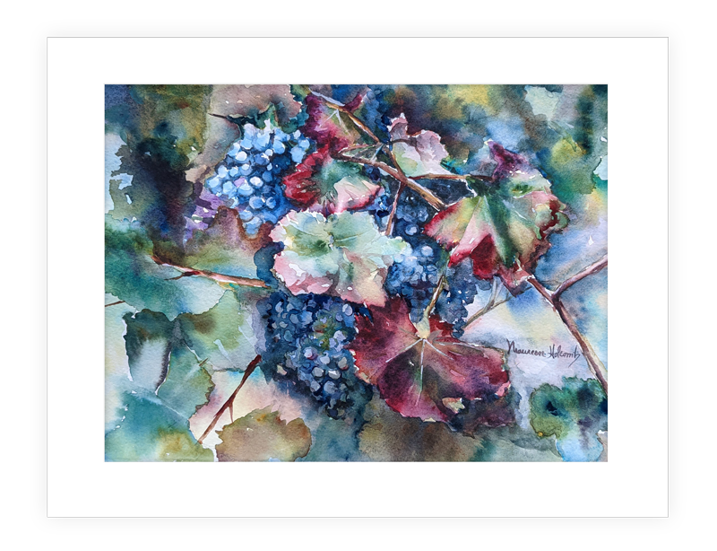 “Merlot,” | 14”x11” watercolor painting of Merlot grapes