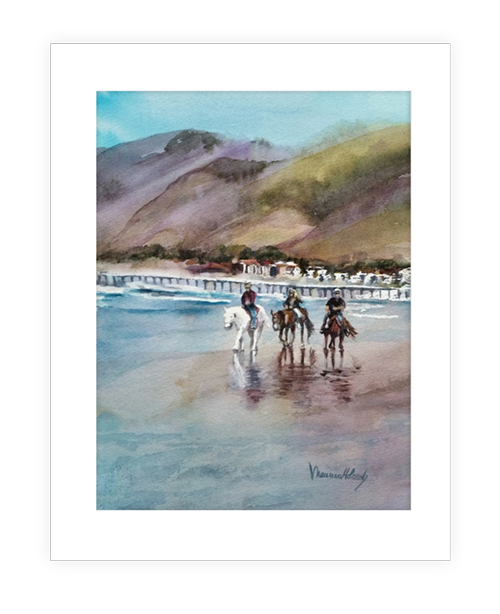 "Pismo Beach Horses" | 11"x14" watercolor painting of horses strolling Pismo Beach, California