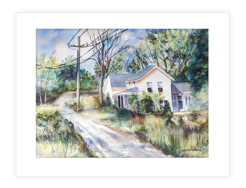 "Rural Route," | 14"x11" watercolor painting of beautiful rural farmhouse