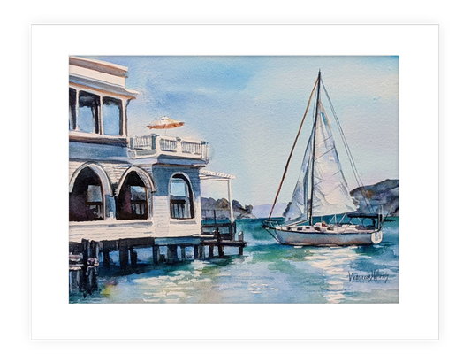 "Sailing in Sausalito" | 14"x11" watercolor painting of sail boat in Sausalito, California