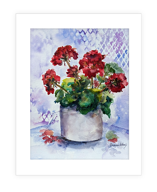 "Red Geranium" | 11"x14" watercolor painting of beautiful potted red geranium